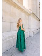 Chloe – anyagában mintás jacquard maxi ruha szív kivágással sötétzöld színben