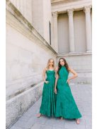 Chloe – anyagában mintás jacquard maxi ruha szív kivágással sötétzöld színben