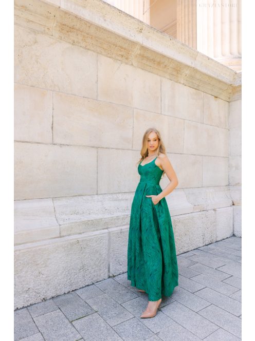 Chloe jacquard maxi ruha - Zöld-fekete mintás elegáns alkalmi ruha