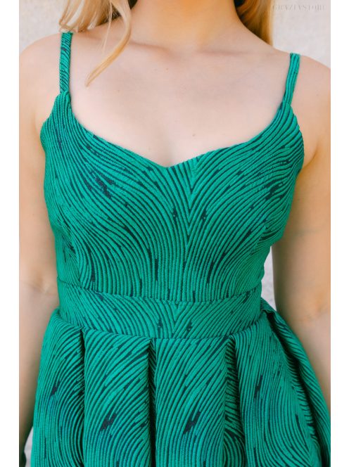 Chloe jacquard maxi ruha - Zöld-fekete mintás elegáns alkalmi ruha
