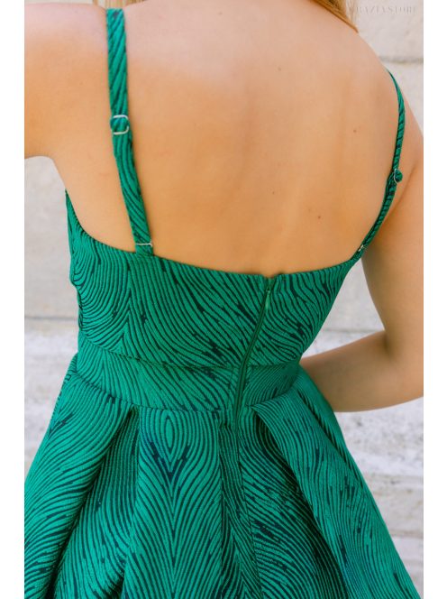 Chloe – anyagában mintás jacquard maxi ruha szív kivágással sötétzöld színben