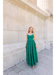   Chloe – anyagában mintás jacquard maxi ruha szív kivágással sötétzöld színben