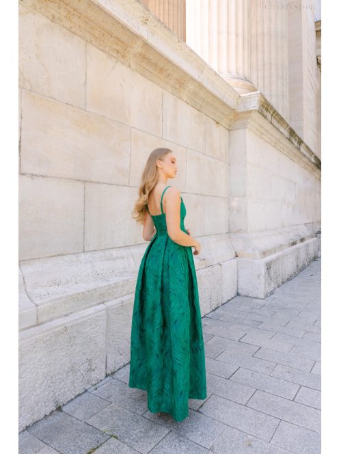 Chloe jacquard maxi ruha - Zöld-fekete mintás elegáns alkalmi ruha