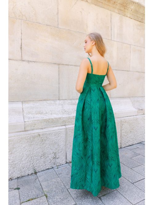Chloe jacquard maxi ruha - Zöld-fekete mintás elegáns alkalmi ruha