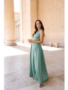 Niko – lágy szatén maxi ruha csípővonalban szabott fazonnal zsálya színben