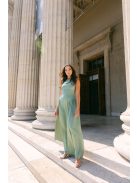 Zsálya színű szatén maxi ruha mély hátkivágással