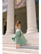 Zsálya színű szatén maxi ruha mély hátkivágással