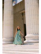 Zsálya színű szatén maxi ruha mély hátkivágással