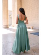 Niko – lágy szatén maxi ruha csípővonalban szabott fazonnal zsálya színben