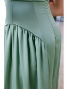 Zsálya színű szatén maxi ruha mély hátkivágással