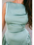 Zsálya színű szatén maxi ruha mély hátkivágással