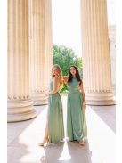 Zsálya színű szatén maxi ruha mély hátkivágással