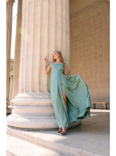 Maya zsályazöld light szatén alkalmi ruha - Elegáns maxi ruha