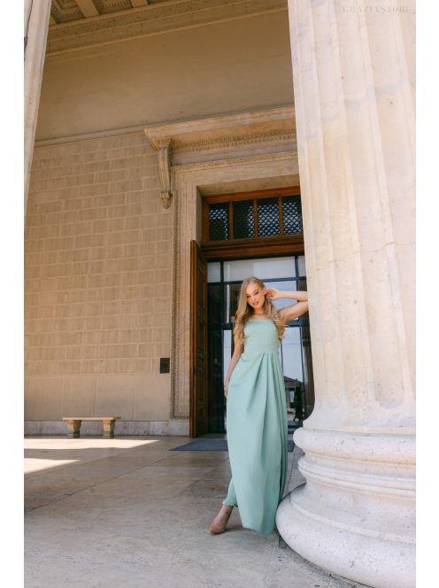 Maya zsályazöld light szatén alkalmi ruha - Elegáns maxi ruha