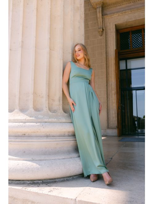 Maya zsályazöld light szatén alkalmi ruha - Elegáns maxi ruha