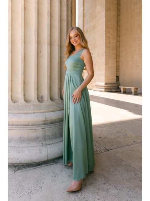 Maya zsályazöld light szatén alkalmi ruha - Elegáns maxi ruha