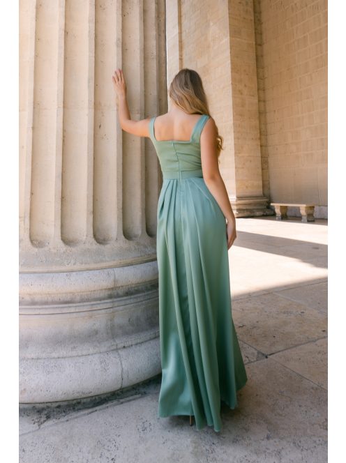 Maya zsályazöld light szatén alkalmi ruha - Elegáns maxi ruha