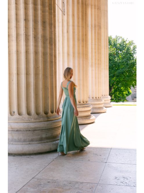 Maya zsályazöld light szatén alkalmi ruha - Elegáns maxi ruha