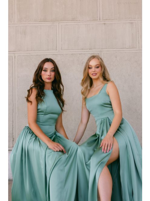 Maya zsályazöld light szatén alkalmi ruha - Elegáns maxi ruha