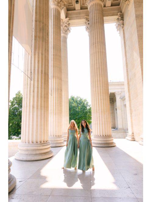 Maya zsályazöld light szatén alkalmi ruha - Elegáns maxi ruha