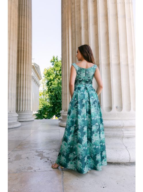 Frida – virágmintás szatén maxi ruha ejtett vállal