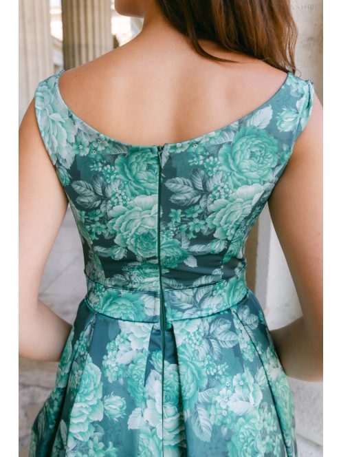 Frida – virágmintás szatén maxi ruha ejtett vállal