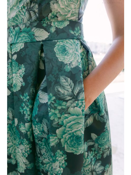 Frida – virágmintás szatén maxi ruha ejtett vállal