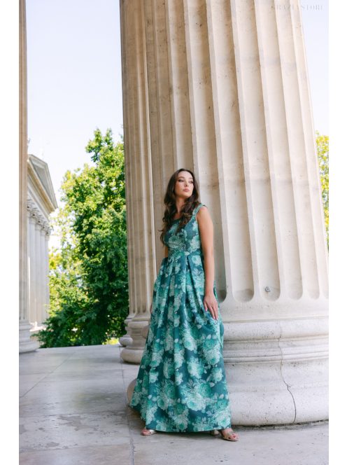 Frida – virágmintás szatén maxi ruha ejtett vállal