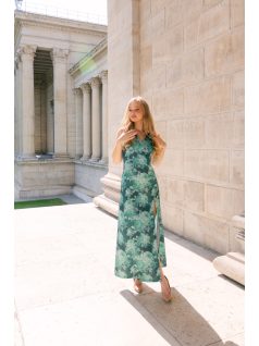 Annabella – virágmintás szatén maxi ruha V kivágással