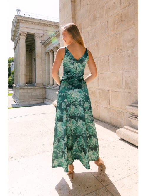 Annabella – virágmintás szatén maxi ruha V kivágással