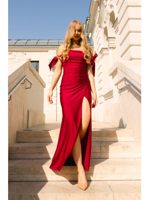 Heni – bordó off-shoulder alkalmi ruha masnival