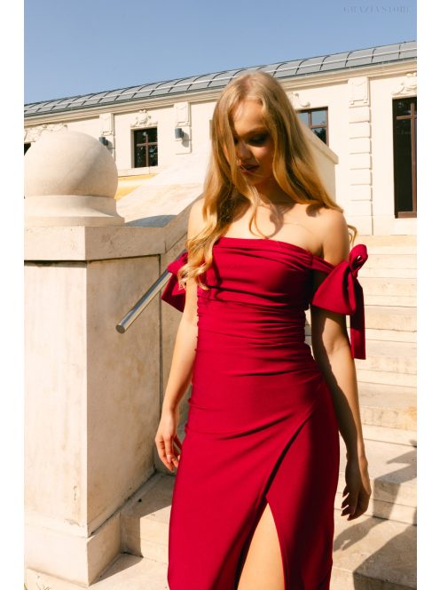 Heni – bordó off-shoulder alkalmi ruha masnival