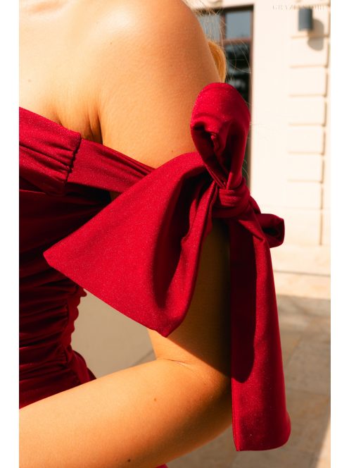 Heni – bordó off-shoulder alkalmi ruha masnival