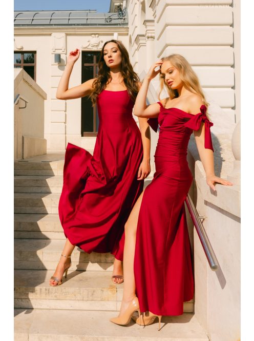 Heni – bordó off-shoulder alkalmi ruha masnival