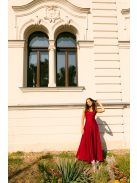 Dominika – bordó színű A-vonalú maxi ruha vastag pánttal.