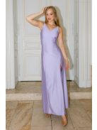 Annabella – levenula színű szatén maxi ruha V kivágással