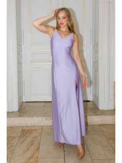 Annabella – levenula színű szatén maxi ruha V kivágással