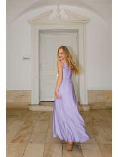 Annabella – levenula színű szatén maxi ruha V kivágással