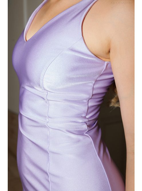 Annabella – levenula színű szatén maxi ruha V kivágással