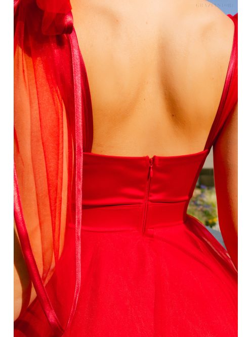 Elena – Piros szatén mini ruha tüll szoknyával 