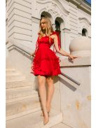 Elena – Piros szatén mini ruha tüll szoknyával és masnira köthető pántokkal