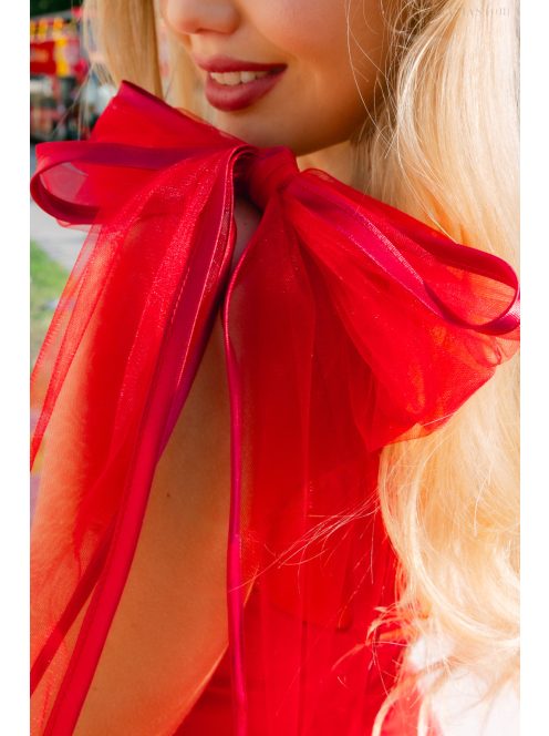 Elena – Piros szatén mini ruha tüll szoknyával 