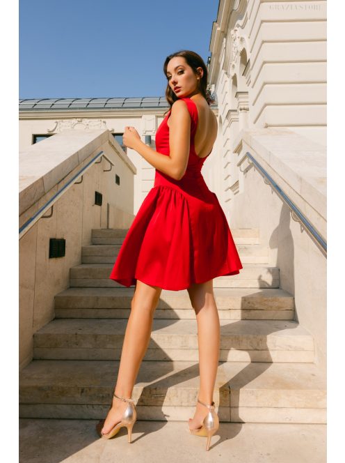 Niko – szatén mini ruha csípővonalban szabott fazonnal piros színben
