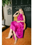 Olga – Magenta szatén maxi ruha megkötős nyakkal és elegáns bő szabással