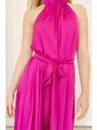 Olga – Magenta szatén maxi ruha megkötős nyakkal és elegáns bő szabással