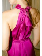 Olga – Magenta light szatén maxi ruha megkötős nyakkal és bő szabással