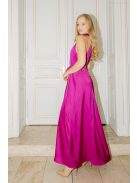 Olga – Magenta szatén maxi ruha megkötős nyakkal és elegáns bő szabással