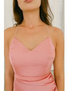 Dalma – Világos mályva színű light szatén maxi ruha hátán keresztezett pántokkal