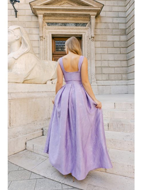 Szonja – Lila jacquard maxi ruha V dekoltázzsal 