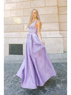Szonja – Lila jacquard maxi ruha V dekoltázzsal 